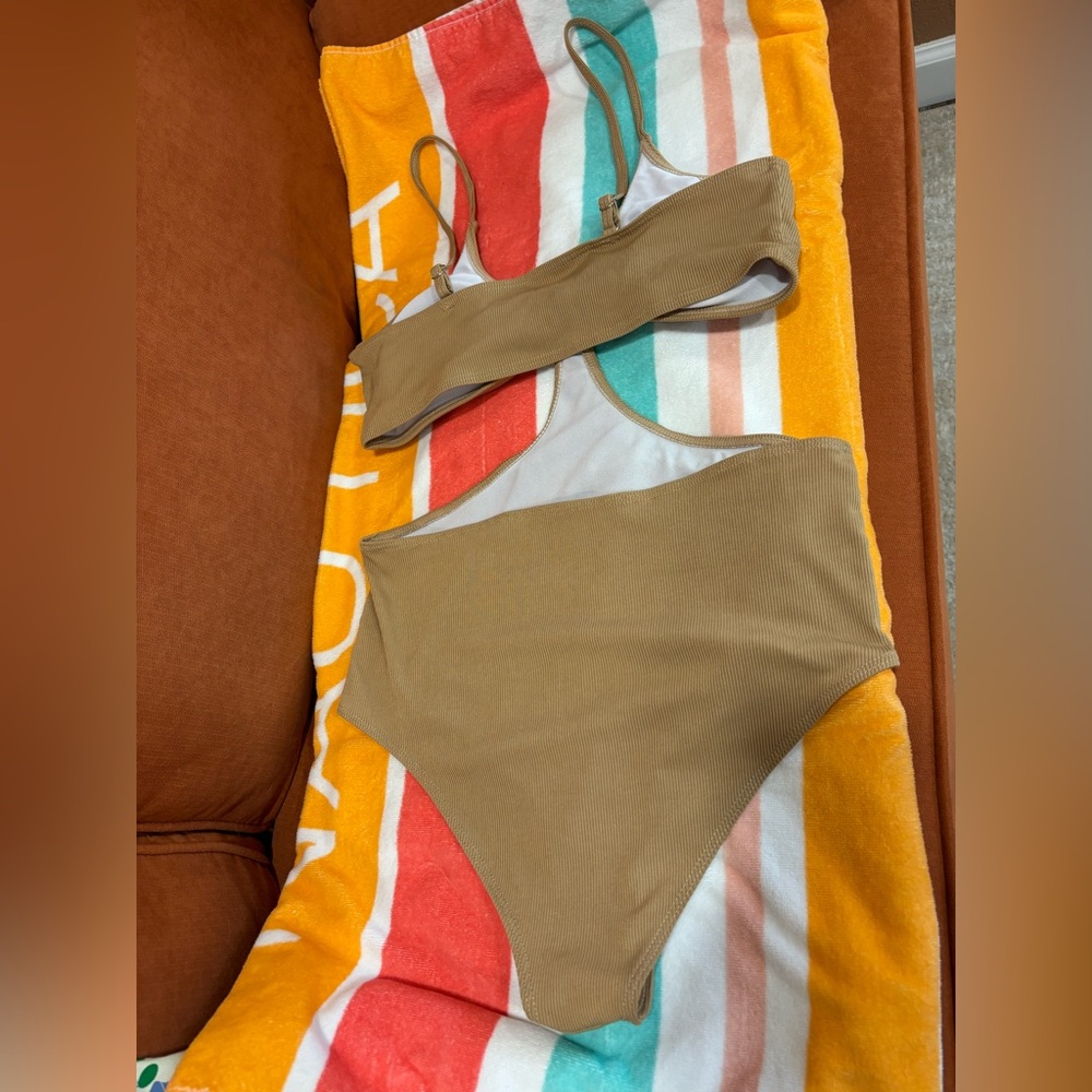 Light Brown One Piece Swimsuit With Cut Outs - Picture 8 of 16